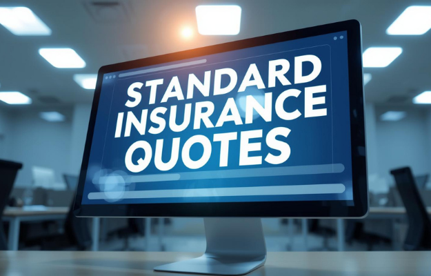 Laptop showing insurance quote comparison next to modern home exterior